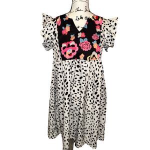 White Summer Dress With Floral‎ Print And Flutter Sleeve Sz S By Amazon